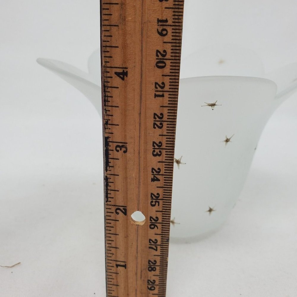 PartyLite White Satin Glass Frosted Tulip Candle Holder Gold Stars - Picture 8 of 11